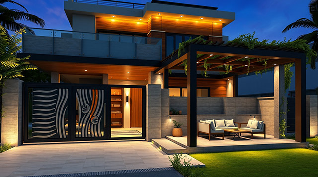 Elevation & Gate, Compound Wall